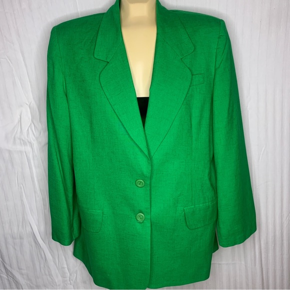VTG Worthington Blazer Jacket Green Double Breasted 90s Oversized Boxy Sz 14P - Picture 1 of 12